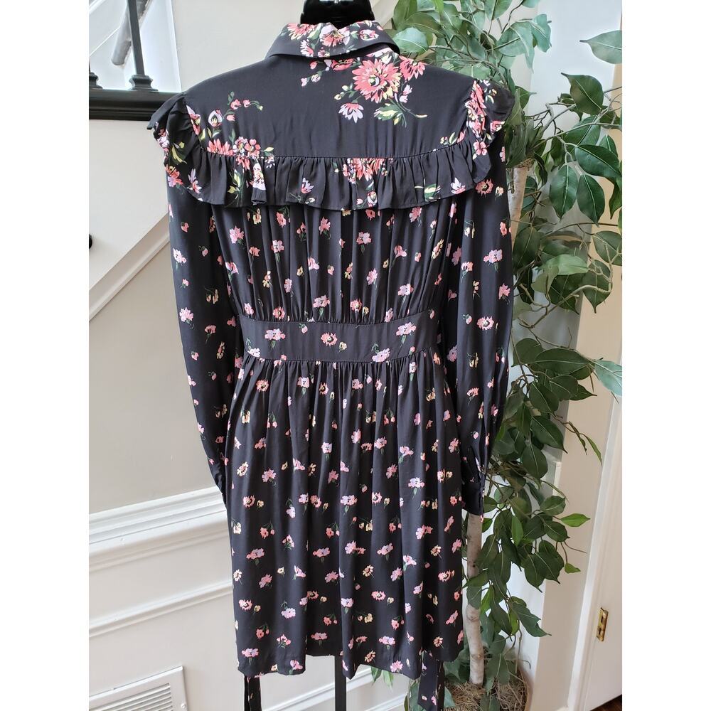 Jill Stuart Shirt Dress Women XS Black Floral Ruffle Pleated Collar Button Front - Picture 4 of 13